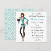 Blauwgroen Damask Girls 18e verjaardagsfeest Kaart (Voorkant / Achterkant)