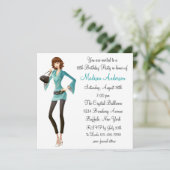 Blauwgroen Damask Girls 18e verjaardagsfeest Kaart (Staand voorkant)