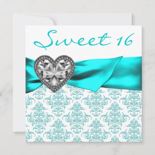 Blauwgroen Damask Heart Blauwgroen Blue Sweet 16 P Kaart (Voorkant)