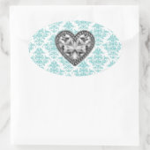 Blauwgroen Damask Heart Envelope Seal Party Favor  Ovale Sticker (Tas)