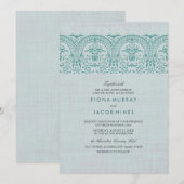 Blauwgroen  Damask huwelijksuitnodiging Kaart (Voorkant / Achterkant)