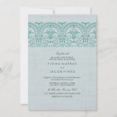 Blauwgroen Damask huwelijksuitnodiging Kaart (Voorkant)