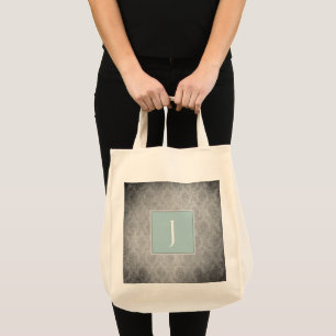 Blauwgroen  Damask Monogram Canvas tas