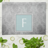 Blauwgroen  Damask Monogram Handdoek (Gevouwen)