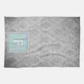 Blauwgroen  Damask Monogram Handdoek (Horizontaal)
