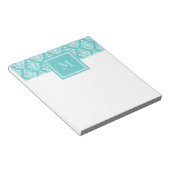 Blauwgroen Damask Patroon 1 met Monogram Notitieblok (Schuin)