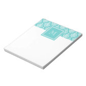Blauwgroen Damask Patroon 1 met Monogram Notitieblok (Linkerzijde)