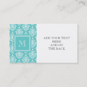 Blauwgroen Damask Patroon 1 met Monogram Visitekaartje