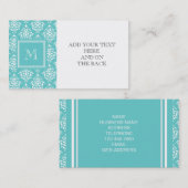 Blauwgroen Damask Patroon 1 met Monogram Visitekaartje (Voorkant / Achterkant)