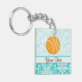 Blauwgroen Damask Patten Basketball Sleutelhanger (Voorkant Links)