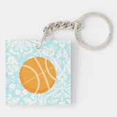 Blauwgroen Damask Patten Basketball Sleutelhanger (Achterkant)