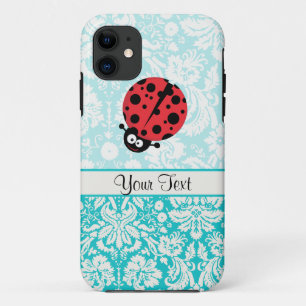 Blauwgroen Damask Pattern Ladybug iPhone 11 Hoesje
