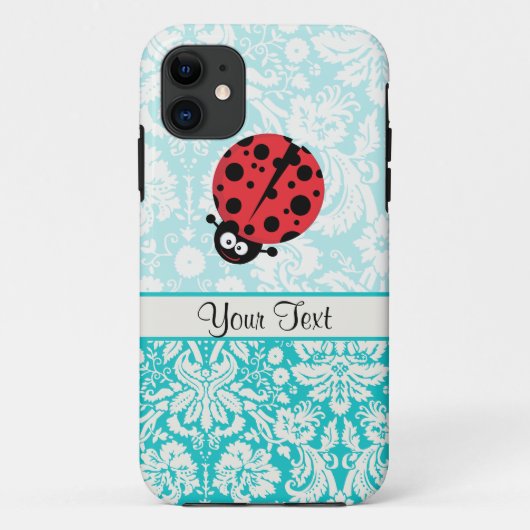 Blauwgroen Damask Pattern Ladybug Case-Mate iPhone Case (Achterkant)