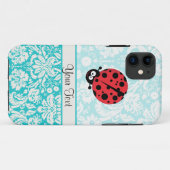 Blauwgroen Damask Pattern Ladybug Case-Mate iPhone Case (Achterkant (horizontaal))