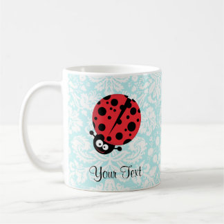 Blauwgroen Damask Pattern Ladybug Koffiemok