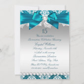 Blauwgroen Damask Pearl Bow Quinceanera Invite Kaart (Achterkant)