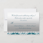 Blauwgroen Damask Pearl Bow Quinceanera RSVP (Achterkant)