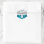 Blauwgroen Damask & Pearl Bow Quinceanera Sticker (Tas)
