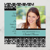 Blauwgroen Damask Photo Bridal Shower Invitation C Kaart (Voorkant / Achterkant)