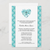 Blauwgroen Damask Quinceanera-uitnodigingen Kaart (Voorkant / Achterkant)