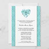 Blauwgroen Damask Quinceanera-uitnodigingen Kaart (Voorkant)