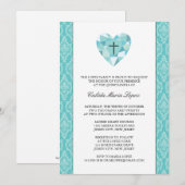 Blauwgroen Damask Quinceanera-uitnodigingen Kaart (Voorkant / Achterkant)