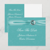 Blauwgroen Damask Ribbon Jewels Sla de datum op Aankondigingskaart (Voorkant / Achterkant)