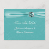 Blauwgroen Damask Ribbon Jewels Sla de datum op Aankondigingskaart (Voorkant)