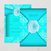 Blauwgroen Damask Roos Blauwgroen Blauw All Occasi RSVP Kaartje (Voorkant / Achterkant)