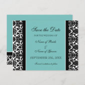 Blauwgroen Damask Save the Date Wedding Briefkaart (Voorkant / Achterkant)