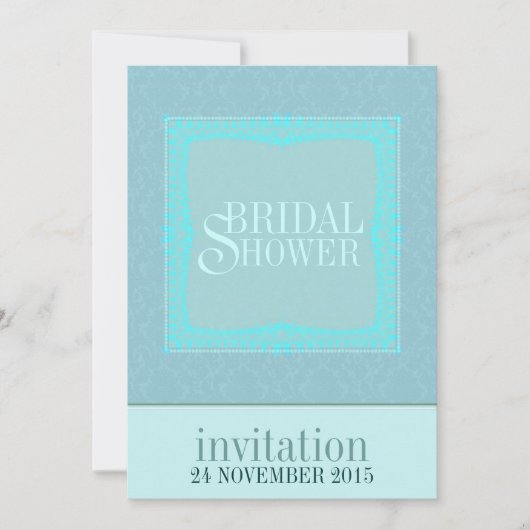 Blauwgroen Damask Simple Bridal Shower-uitnodiging Kaart (Voorkant)