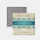 Blauwgroen Damask Sla de Datummagneet op Magneet (Voorkant / Achterkant)