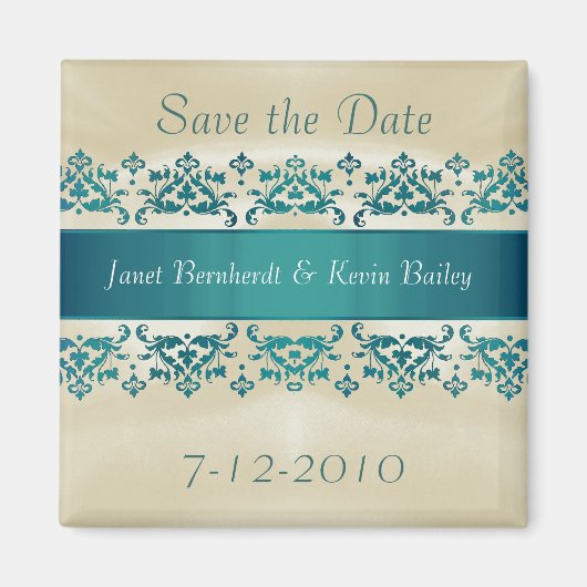 Blauwgroen Damask Sla de Datummagneet op Magneet (Voorkant)
