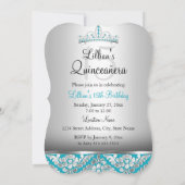 Blauwgroen Damask Tiara Foto Quinceanera Invite Kaart (Achterkant)