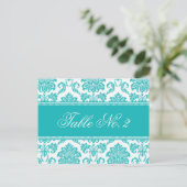 Blauwgroen Damask Trouwtafel nummer Briefkaart (Staand voorkant)