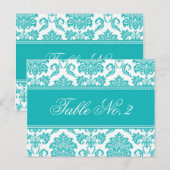 Blauwgroen Damask Trouwtafel nummer Briefkaart (Voorkant / Achterkant)