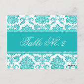 Blauwgroen Damask Trouwtafel nummer Briefkaart (Achterkant)