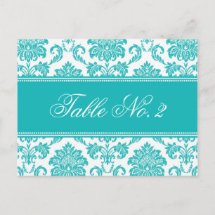 Blauwgroen Damask Trouwtafel nummer Briefkaart