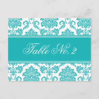 Blauwgroen Damask Trouwtafel nummer Briefkaart