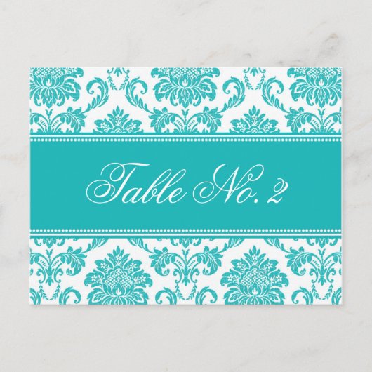 Blauwgroen Damask Trouwtafel nummer Briefkaart (Voorkant)