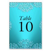 Blauwgroen  Damask Trouwtafel Nummer Kaart (Achterkant)