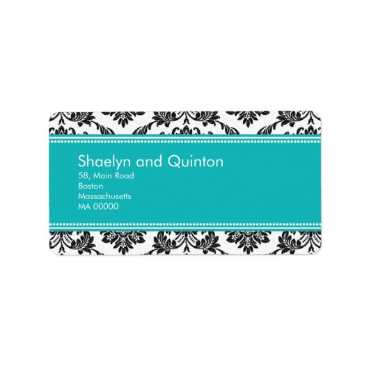 Blauwgroen Damask Wedding Adresetiketten Etiket (Voorkant)