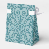 Blauwgroen Damask Wedding Bedankdoosjes (Achterkant)