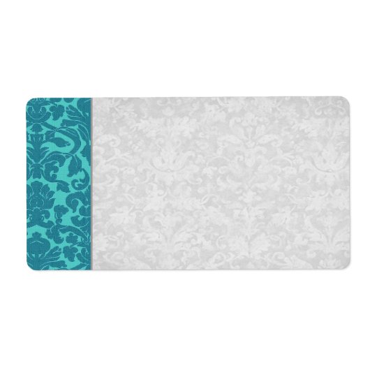 Blauwgroen Damask Wedding Etiket (Voorkant)