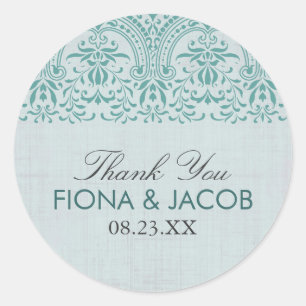Blauwgroen  Damask Wedding Favor Sticker