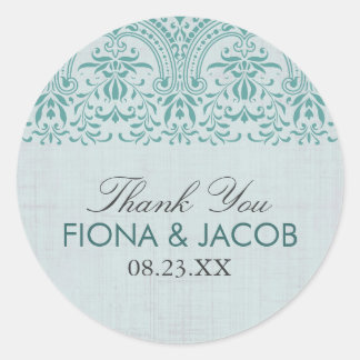 Blauwgroen Damask Wedding Favor Sticker