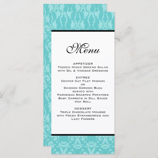 Blauwgroen Damask Wedding Menu (Voorkant / Achterkant)