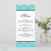 Blauwgroen Damask Wedding Menu (Staand voorkant)