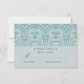 Blauwgroen Damask Wedding RSVP Kaartje (Voorkant)
