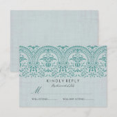 Blauwgroen Damask Wedding RSVP Kaartje (Voorkant / Achterkant)